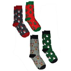 Men's Christmas Socks Santa Claus Trees Snowmen Reindeer Size 10-13(4-Pair Set)